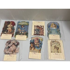 7 VTG 1994 Victorian Style Magnetic Calendars Die Cut Children Pets